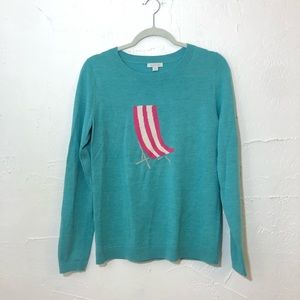 Garnet Hill 100% Wool Lightweight Beach Chair Nautical Novelty Print Sweater S